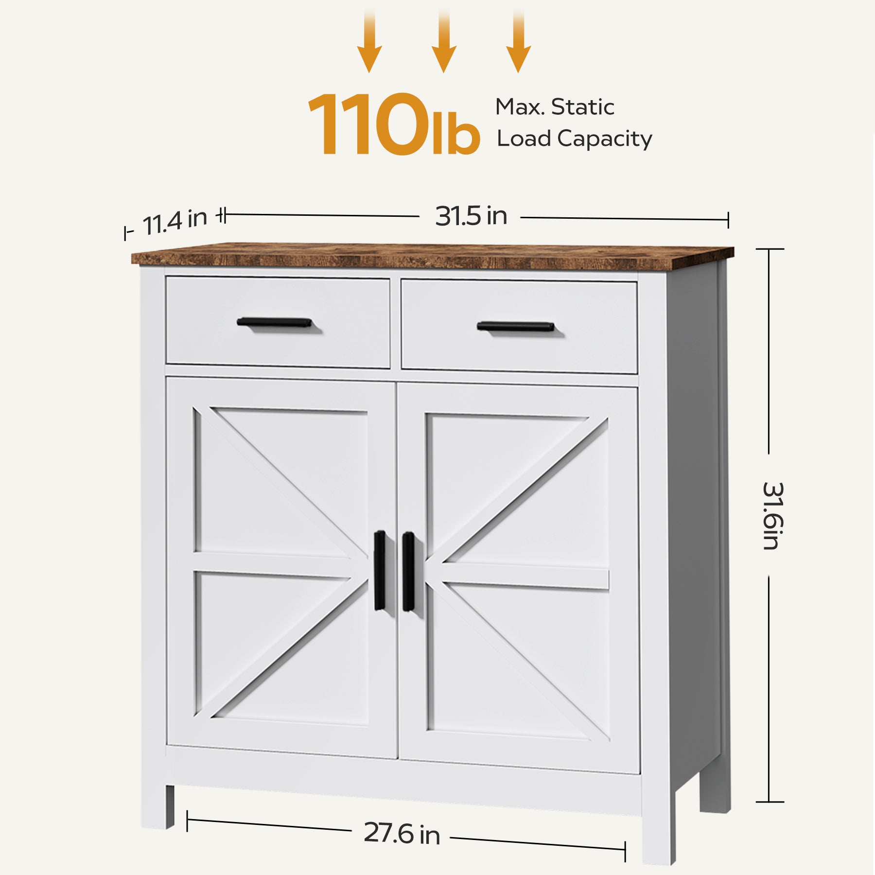 Modern farmhouse kitchen storage cabinet by Start2Finish featuring 2 drawers and 2 doors with a sleek, functional design.