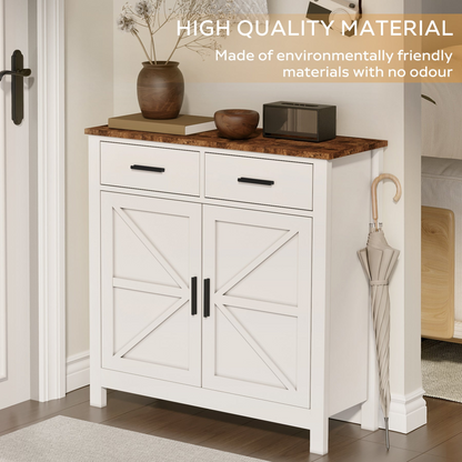 Modern farmhouse kitchen storage cabinet by Start2Finish with two drawers, two doors, and a sleek design for organized space.