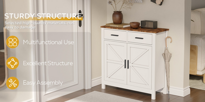 Modern farmhouse kitchen storage cabinet by Start2Finish with two drawers and two doors, featuring a stylish and functional furniture design.