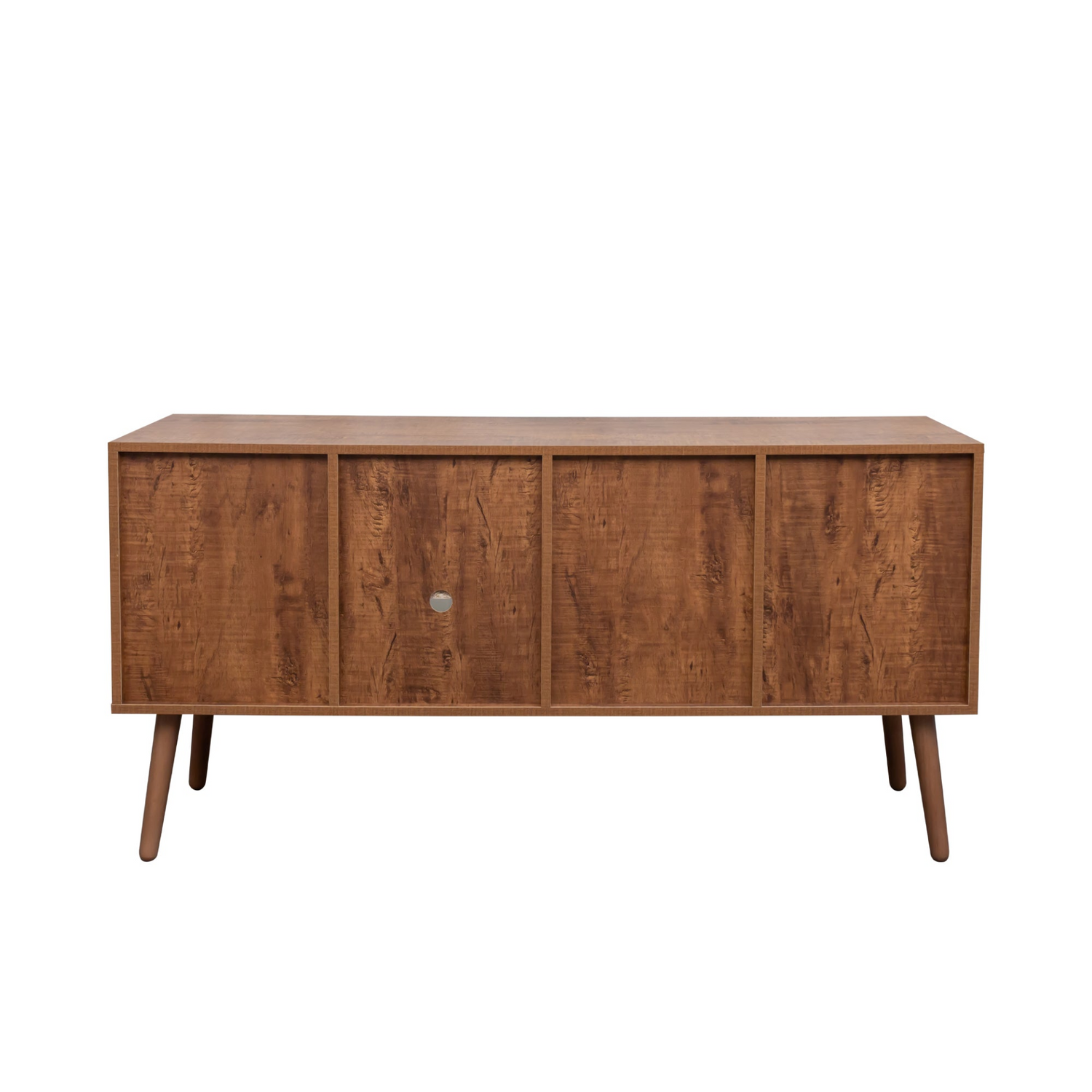 Start2Finish TV stand for living room with one storage compartment and three open shelves, modern furniture for media organization