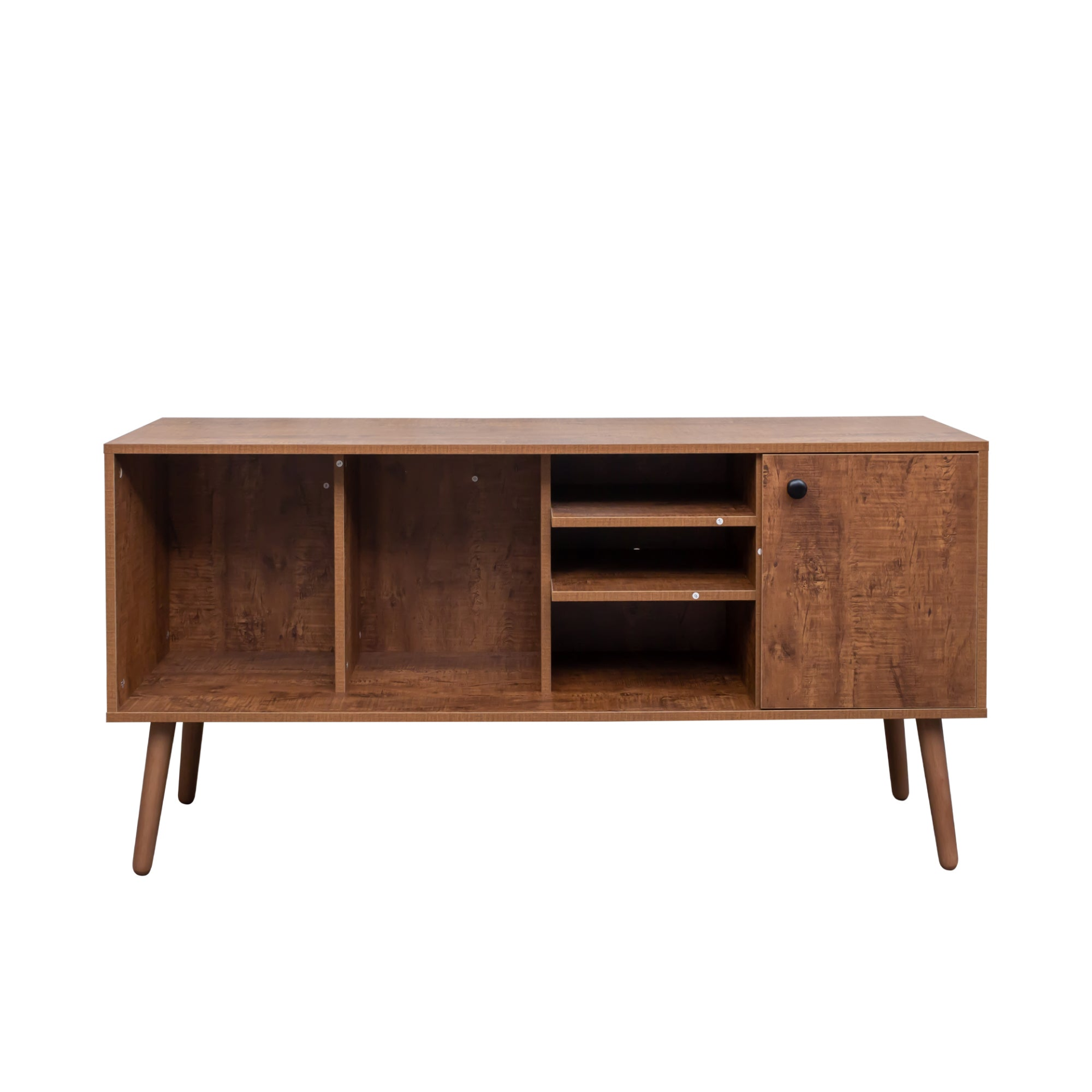 Start2Finish TV stand with one storage compartment and three shelves, ideal for living room furniture organization.