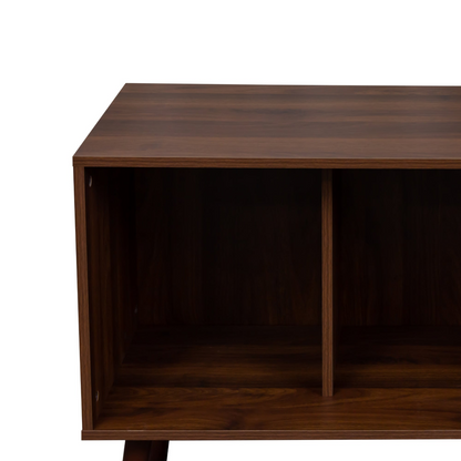 Start2Finish TV stand with one storage compartment and three open shelves, modern living room furniture in wood finish.