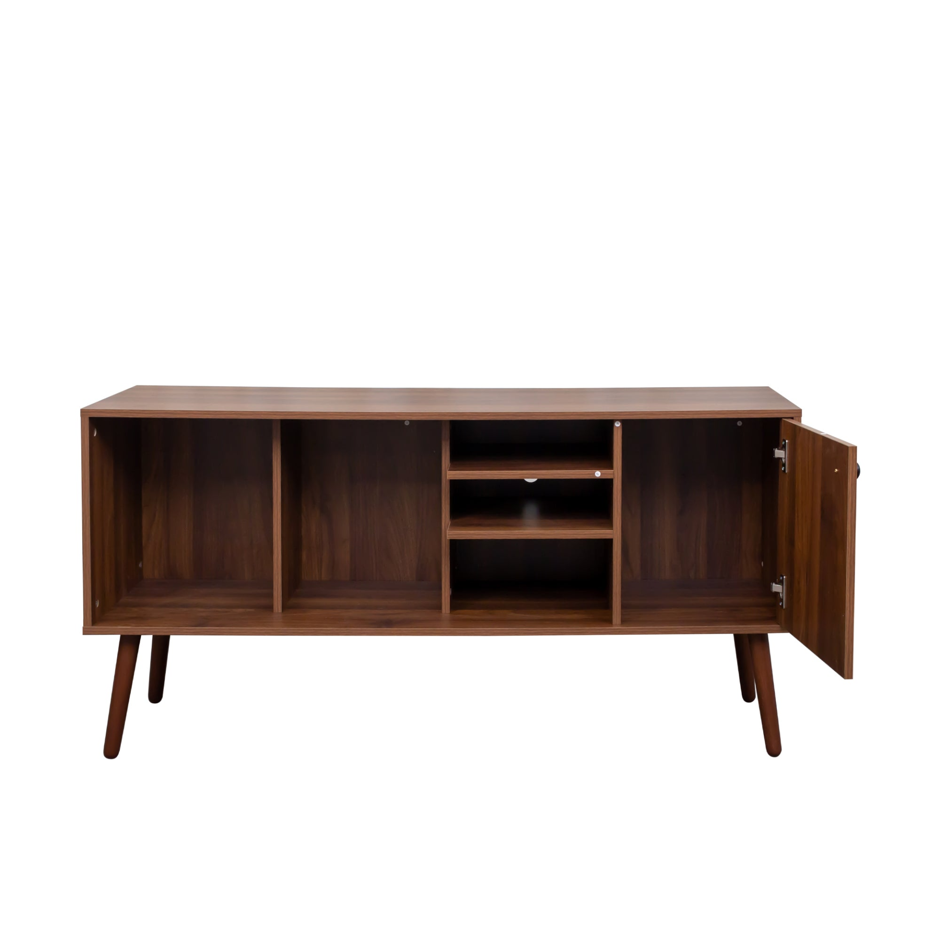 Start2Finish TV stand for living room with one storage compartment and three open shelves, modern furniture for entertainment setup