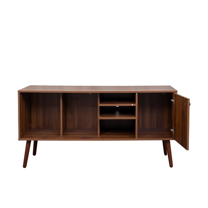 Start2Finish TV stand for living room with one storage compartment and three open shelves, modern furniture for entertainment setup