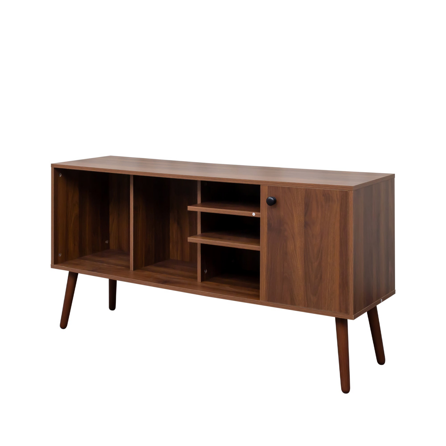 Start2Finish TV stand for living room with one storage compartment and three open shelves, modern furniture for entertainment setup