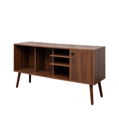 Start2Finish TV stand for living room with one storage compartment and three open shelves, modern furniture for entertainment setup
