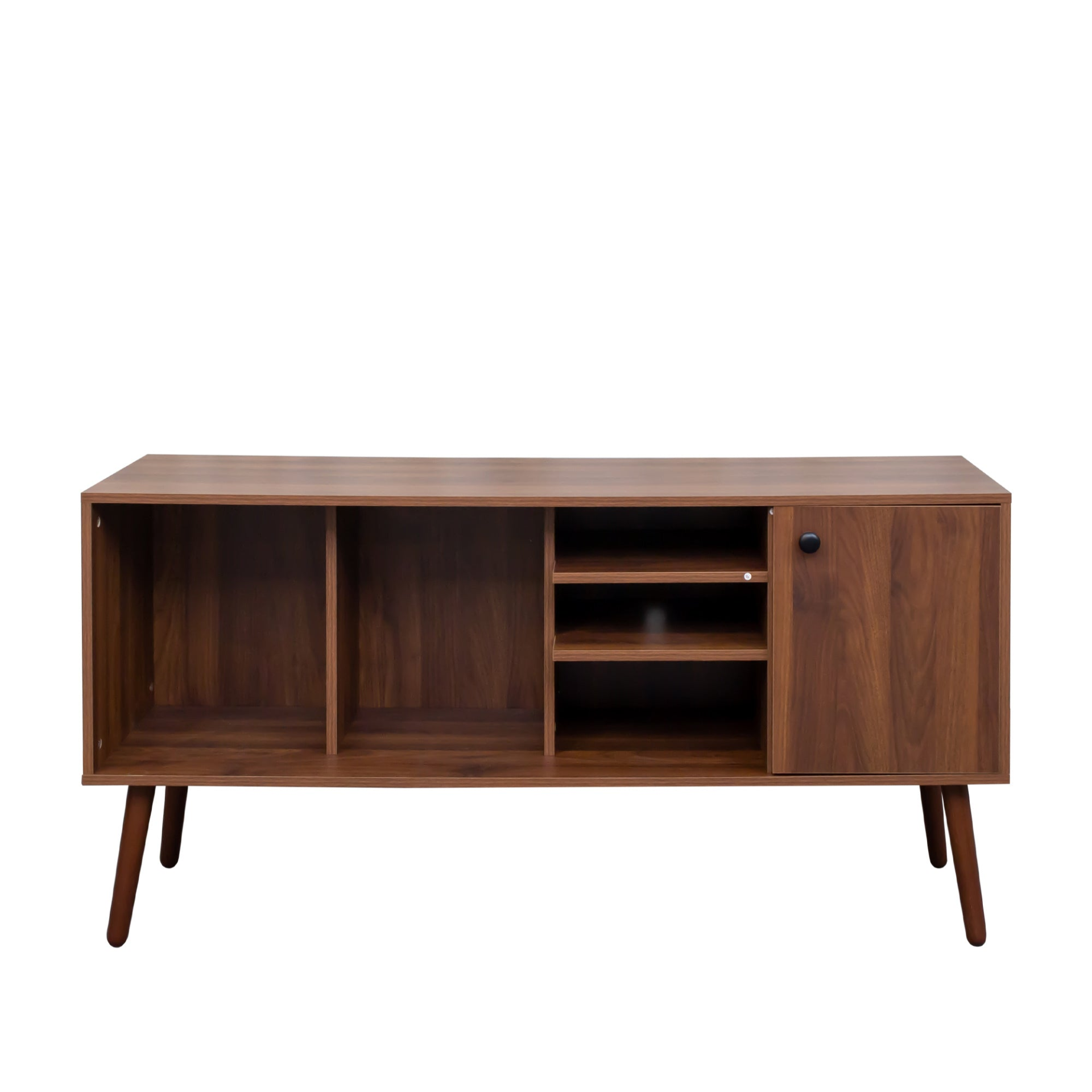 Start2Finish TV stand for living room with one storage compartment and three open shelves, modern furniture for entertainment setup