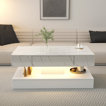 Modern LED coffee table with ambient lighting by Start2Finish, featuring sleek contemporary design for living room decor.