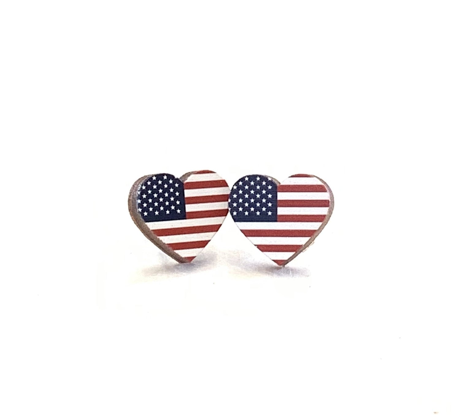 Red Sunflower Flag Heart Stud Earrings featuring small heart-shaped designs with flag patterns, perfect for stylish accessory wear.