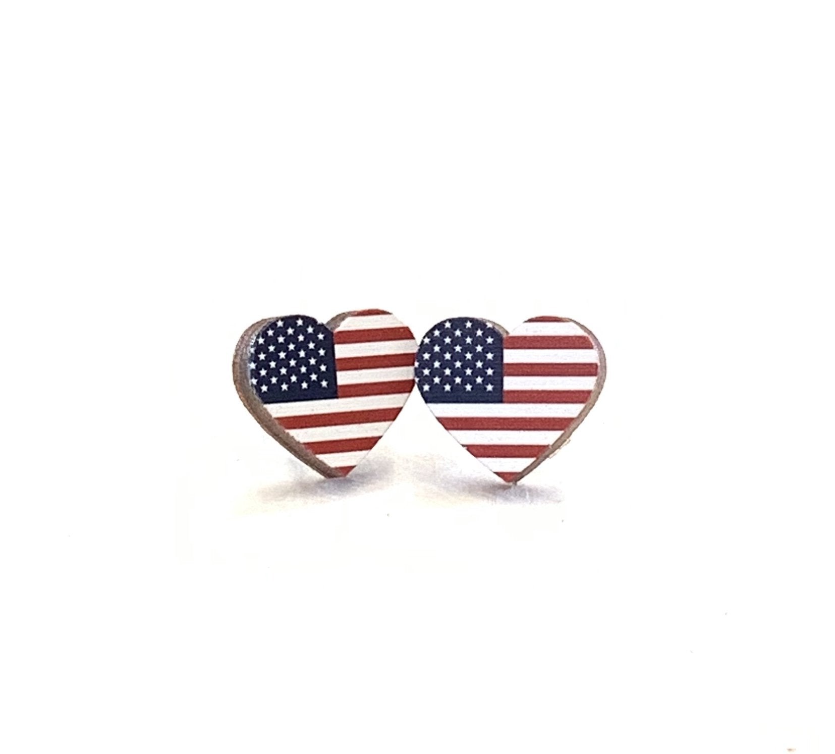 Red Sunflower Flag Heart Stud Earrings featuring small heart-shaped designs with flag patterns, perfect for stylish accessory wear.