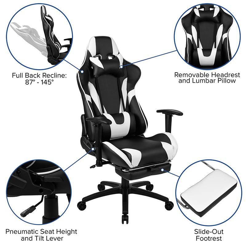 Start2Finish black gaming desk and reclining gaming chair set with matching footrest, ideal for a comfortable gaming or workspace.