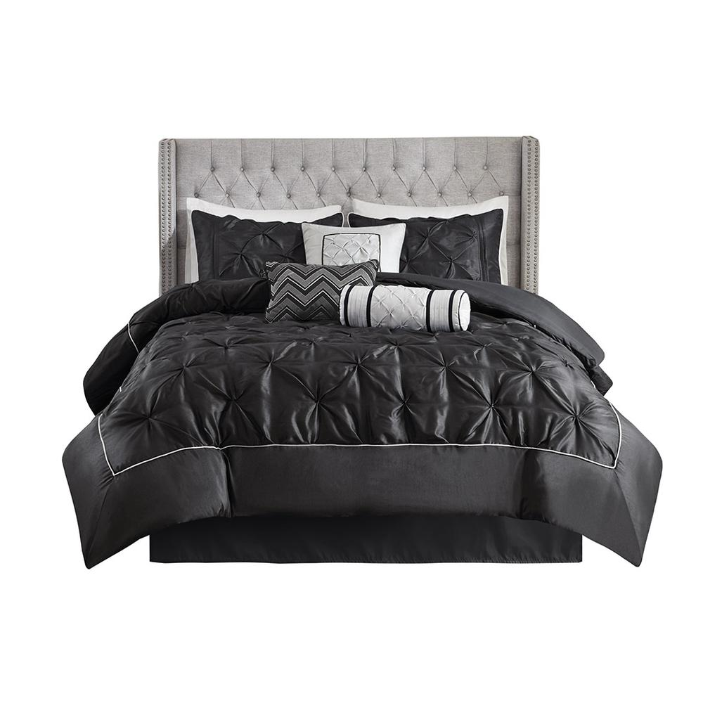 Start2Finish Laurel 7-piece tufted comforter bedding set in black, featuring a stylish, plush design for a cozy bedroom look.