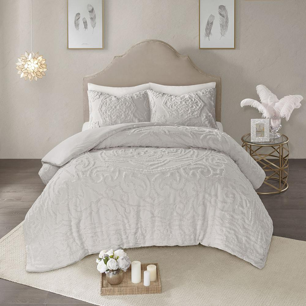 Start2Finish 3-piece tufted cotton chenille medallion duvet cover set with textured bedding and decorative medallion pattern.