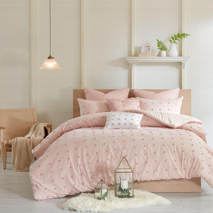 Start2Finish cotton jacquard bedding duvet cover set with euro shams and throw pillows, showcasing elegant woven design.