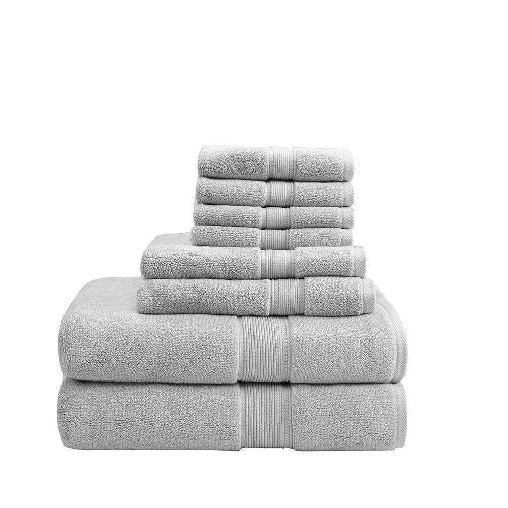 Start2Finish 100% cotton antimicrobial bath towel set with eight soft, plush towels displayed folded and stacked.