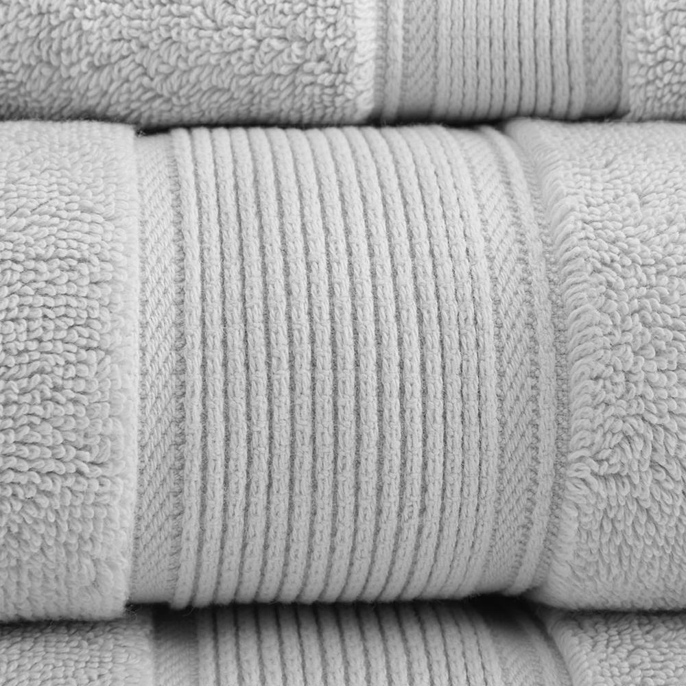 Start2Finish 8-piece 100% cotton antimicrobial bath towel set displayed with plush, soft towels in neutral tones.