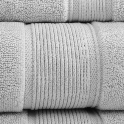 Start2Finish 8-piece 100% cotton antimicrobial bath towel set displayed with plush, soft towels in neutral tones.