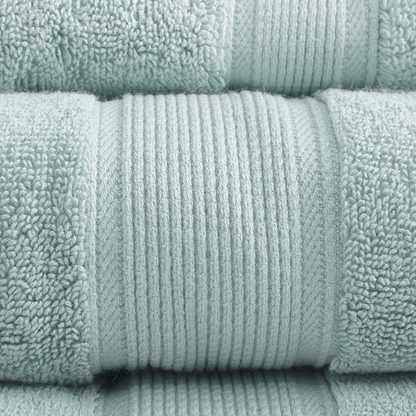 Start2Finish 100% cotton antimicrobial bath towel set with 8 plush, absorbent towels displayed in a bathroom setting.