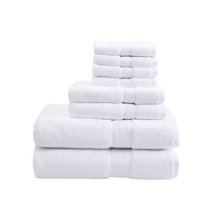 Start2Finish 8-piece cotton bath towel set with antimicrobial properties, including multiple soft, absorbent towels.