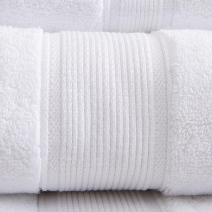 Start2Finish 8-piece cotton bath towel set with antimicrobial technology, shown with soft, white towels arranged for display.