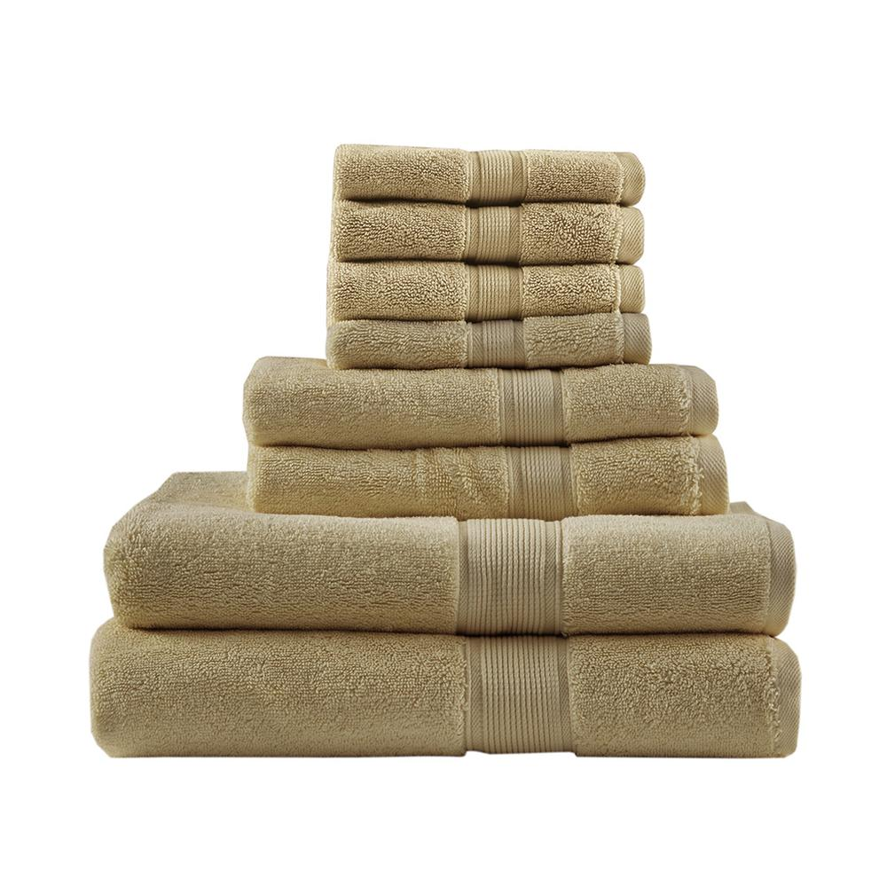 Start2Finish 100% cotton antimicrobial bath towel set with 8 plush towels in neutral colors, ideal for everyday use.