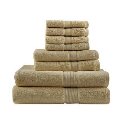 Start2Finish 100% cotton antimicrobial bath towel set with 8 plush towels in neutral colors, ideal for everyday use.