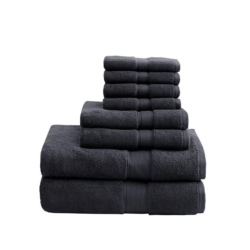 Start2Finish 100% cotton bath towel set with 8 antimicrobial towels, showing soft, plush fabric in various folded and hanging views.