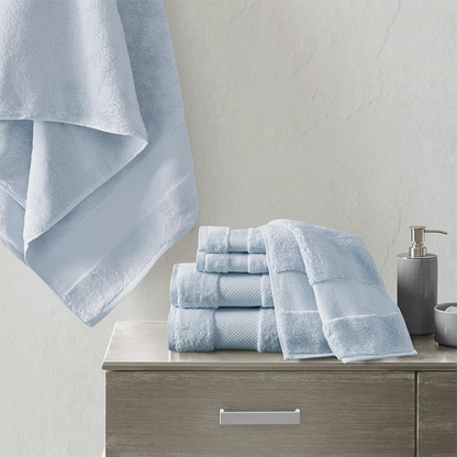 Start2Finish cotton 6-piece bath towel set with soft, plush towels displayed in a neutral bathroom setting.