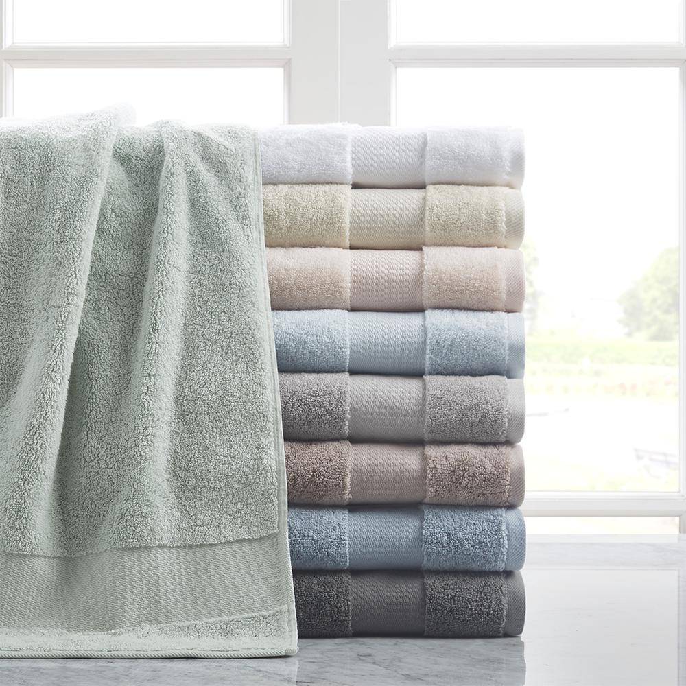 Start2Finish cotton 6-piece bath towel set featuring plush, white towels with textured borders for luxurious bath comfort.