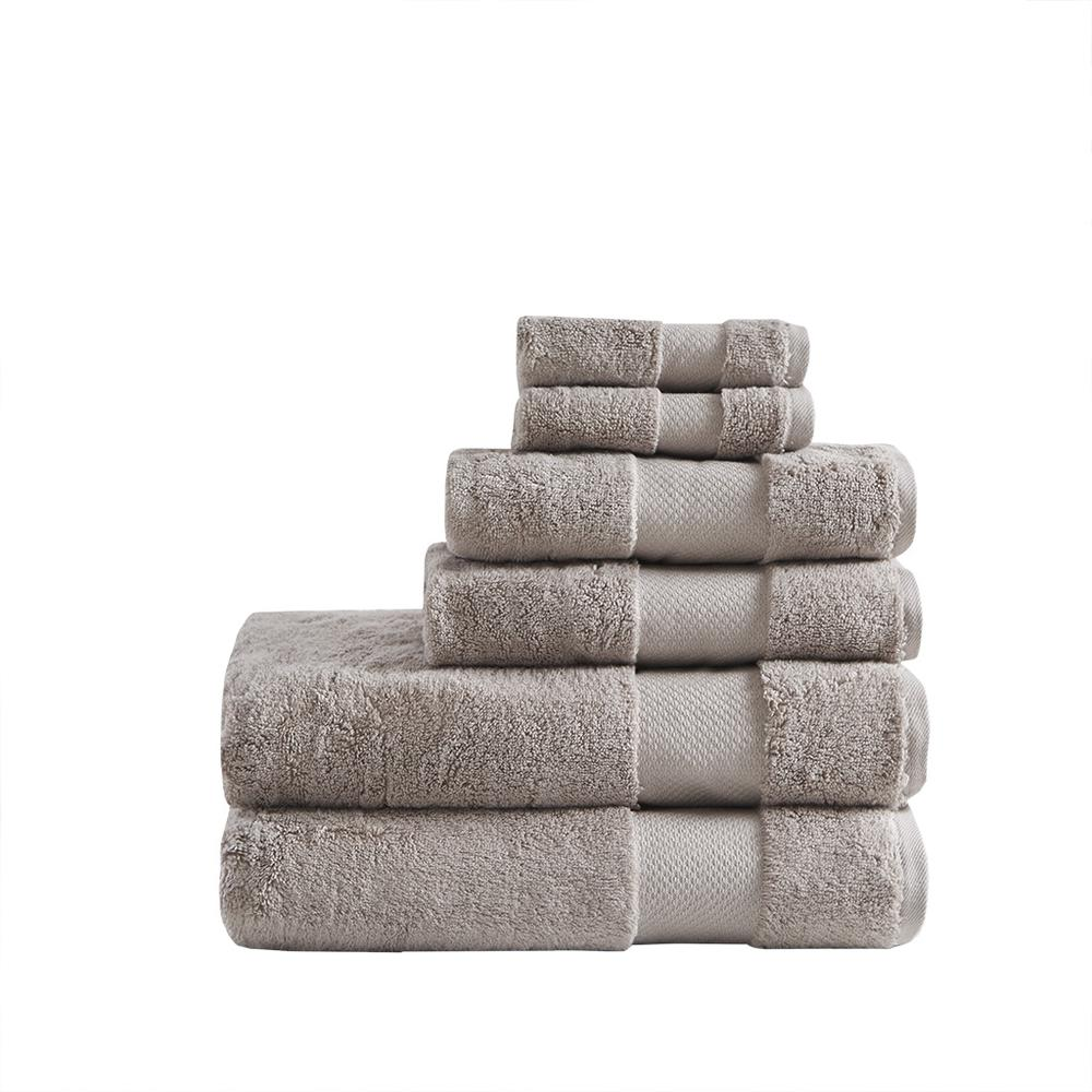 Start2Finish cotton 6-piece bath towel set with plush, absorbent towels in neutral colors, perfect for bathroom use.