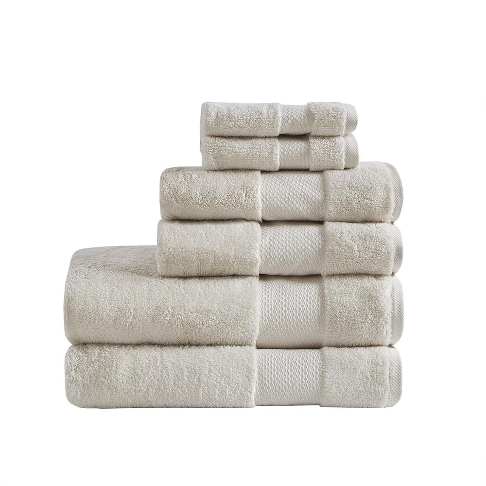 Start2Finish cotton 6-piece bath towel set with plush, absorbent towels in neutral colors, ideal for bathroom use.