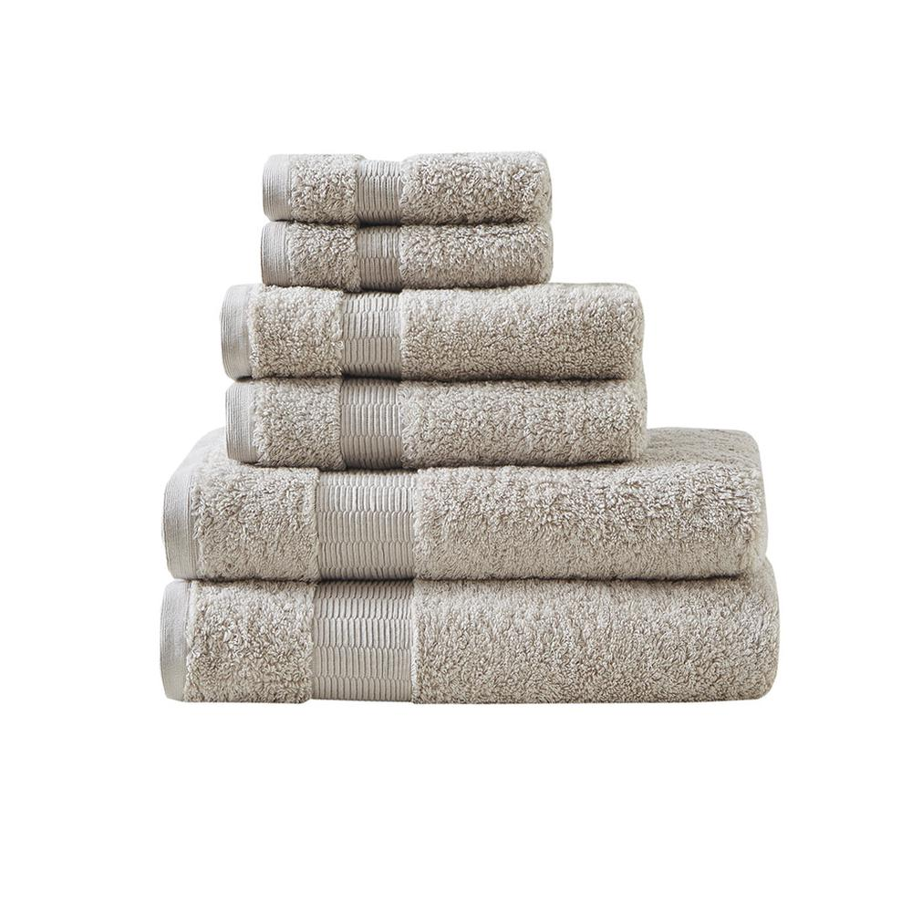 Start2Finish 100% Egyptian Cotton bath towel set with six plush, white towels featuring a subtle textured pattern.