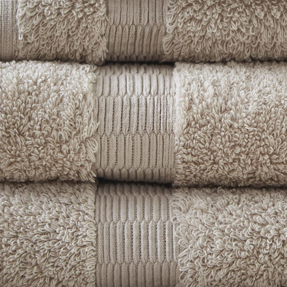 Start2Finish 100% Egyptian Cotton bath towel set with six soft, plush towels in neutral colors for luxurious bathroom use.