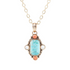 Start2Finish Champs blue turquoise and orange coral pendant necklace with gold accents, showcasing vibrant jewelry design.