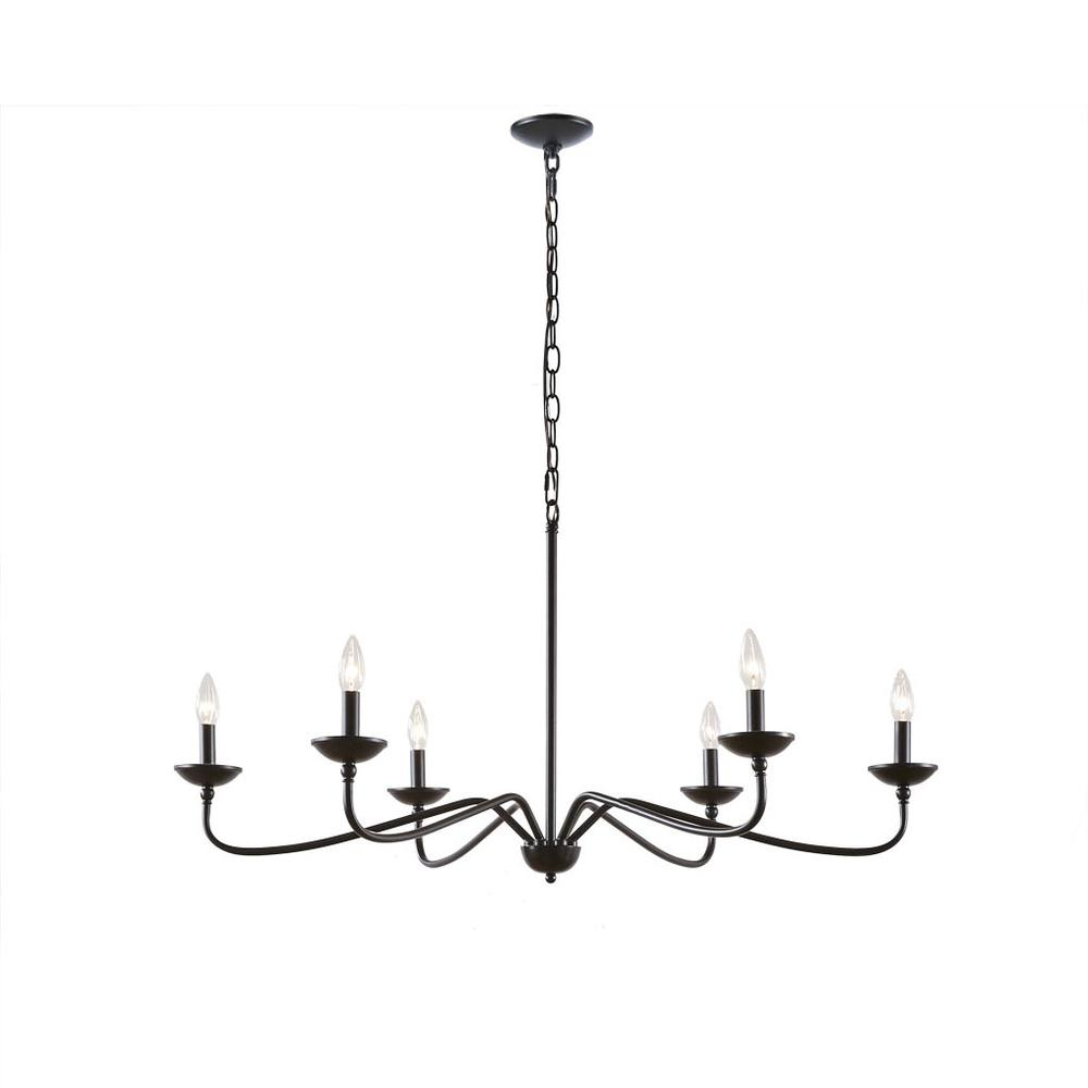 Start2Finish 6-light farmhouse metal chandelier with vintage-style design and black finish, ideal for rustic or farmhouse lighting.