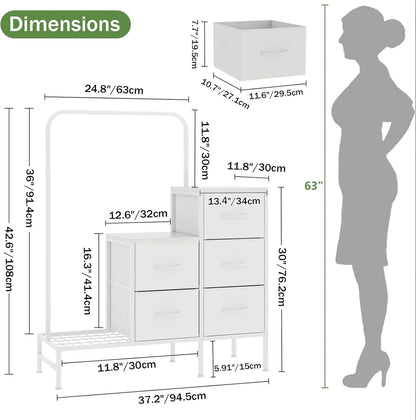 White Dresser With Hanging Clothing Rack Organizer