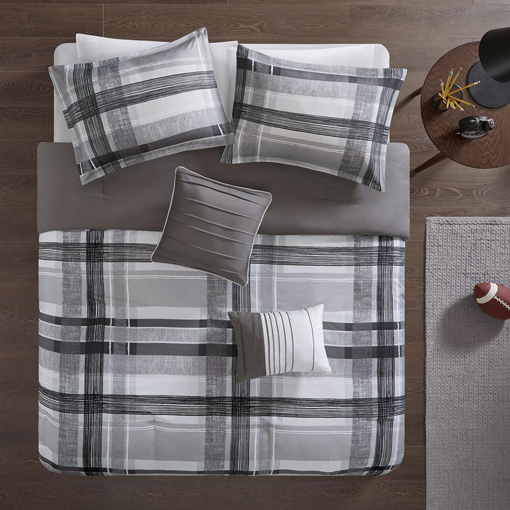 Start2Finish plaid comforter set with a cozy, multicolored checkered pattern on soft fabric bedding ensemble.