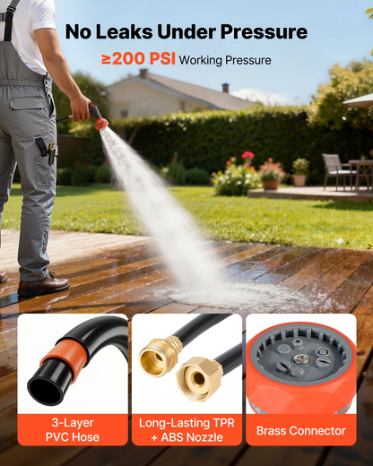 Start2Finish VEVOR 50 ft retractable garden hose reel with 9-function sprayer, wall mount, swivel bracket, and automatic rewind system.