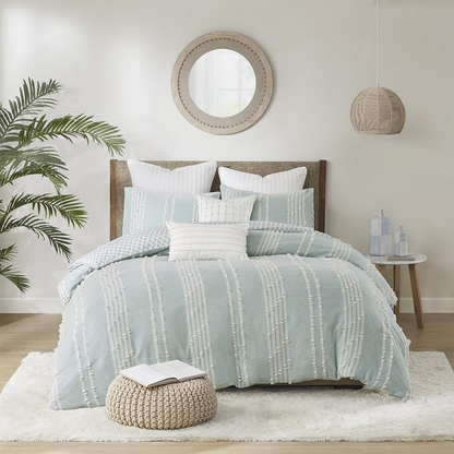 Start2Finish 3-piece cotton jacquard duvet cover set with intricate woven pattern and matching pillow shams in elegant design.