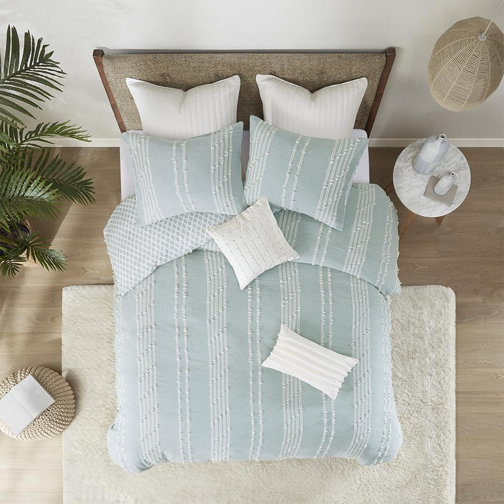 Start2Finish 3-piece cotton jacquard duvet cover set showing intricate woven patterns and soft fabric in neutral tones.