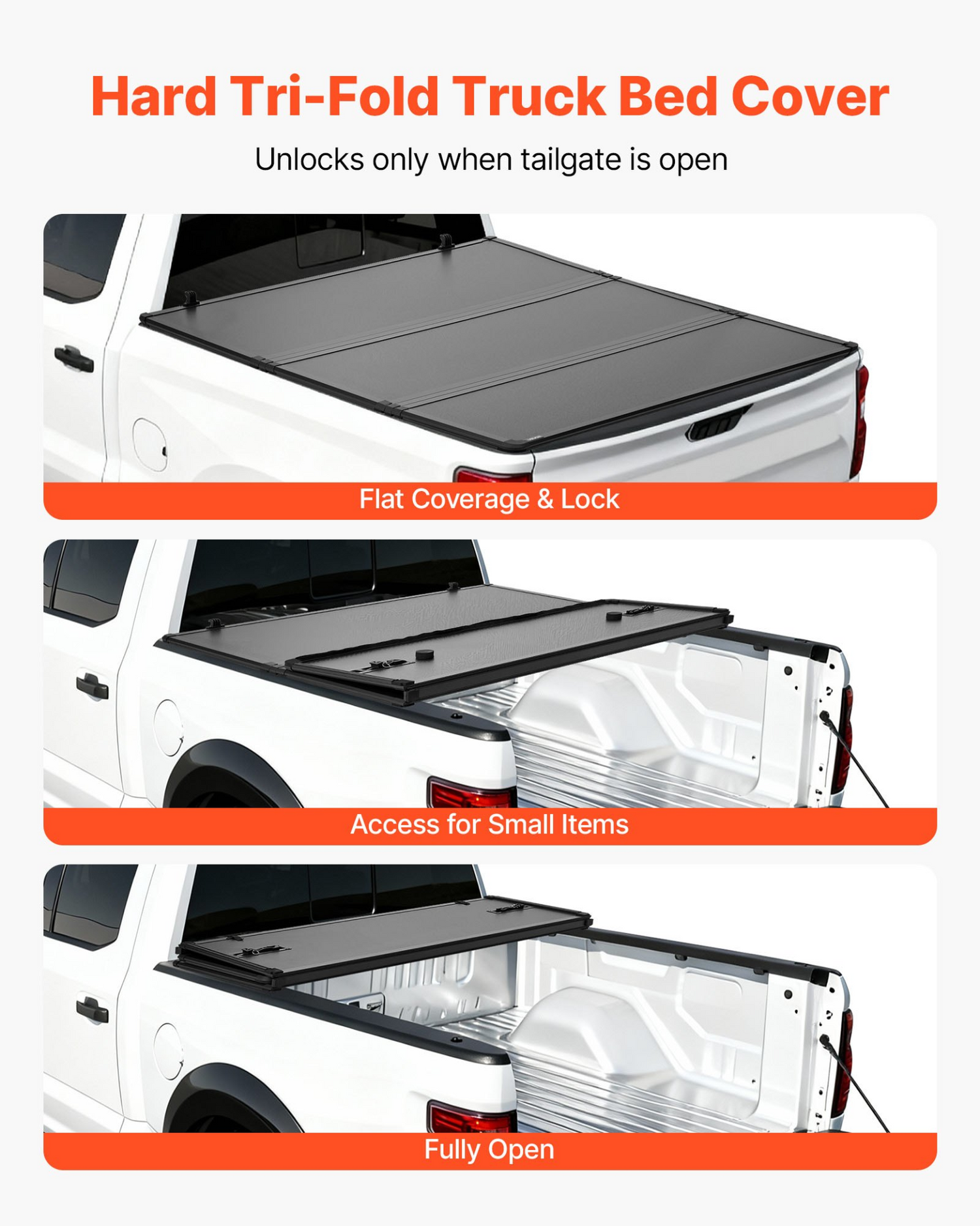 Start2Finish VEVOR hard tri-fold truck bed tonneau cover on a Chevy Silverado/GMC Sierra 1500 short box, waterproof fiberglass design.