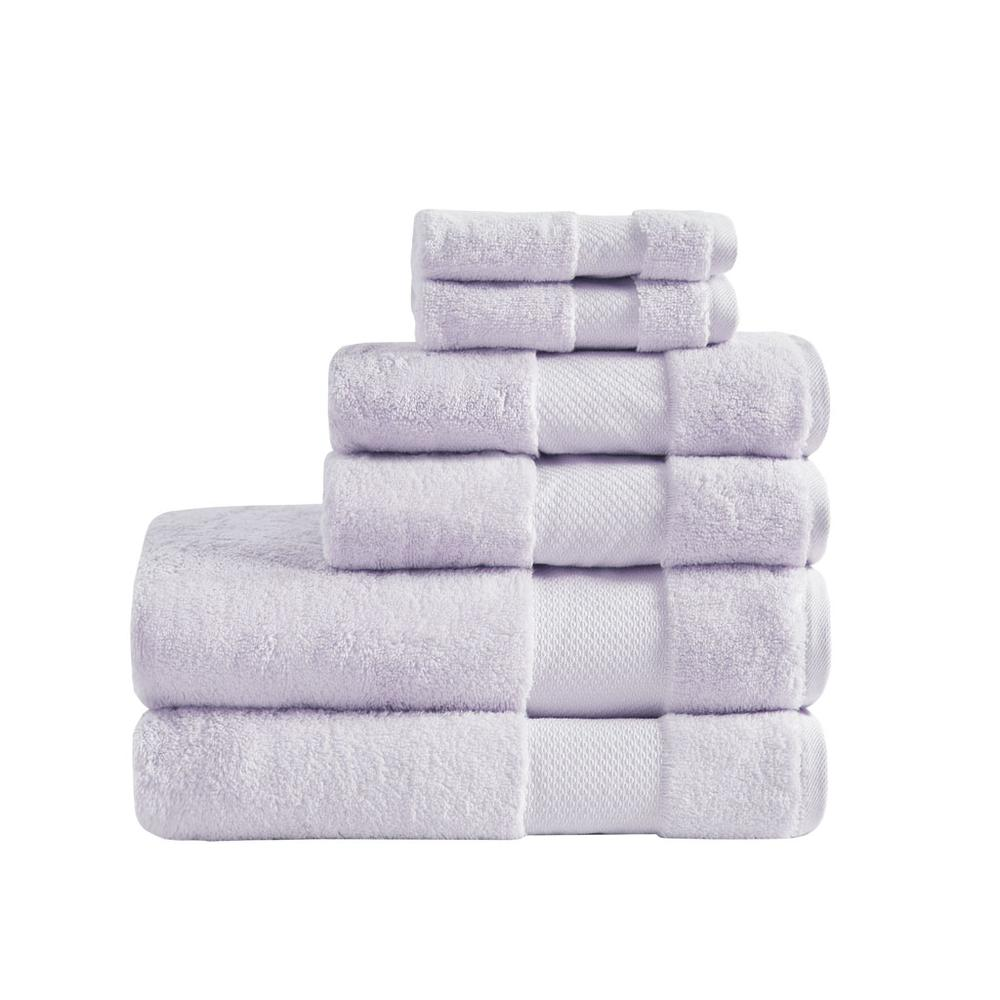Start2Finish cotton 6-piece bath towel set with plush, white towels displayed folded on a bathroom rack.