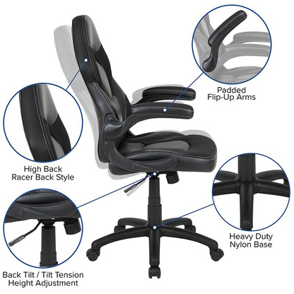 Start2Finish black gaming desk with matching black racing chair, modern furniture set for gaming or work setup.