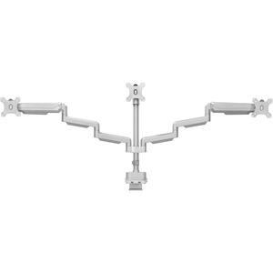 Gray Lorell monitor mounting arm supporting three displays, height adjustable, for 75x75 or 100x100 VESA mounts, load capacity 15.4 lbs.