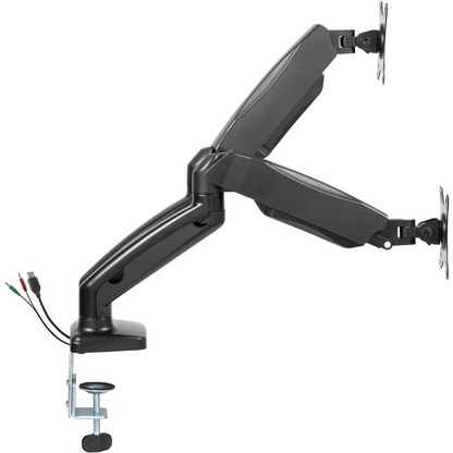 Start2Finish Lorell black monitor mounting arm with adjustable height supports two displays, 75x75 or 100x100 VESA, 14.3 lb capacity