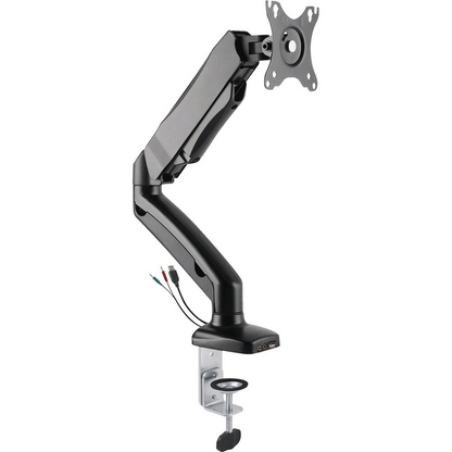 Start2Finish Lorell black monitor mounting arm, height adjustable, supports one display, 75x75 or 100x100 VESA, 14.3 lb capacity.
