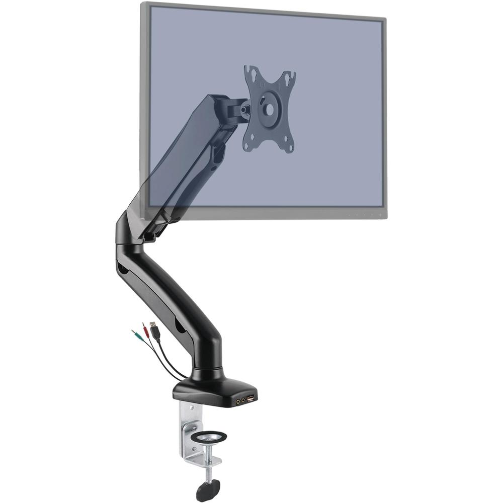 Start2Finish Lorell black monitor mounting arm, height adjustable, supports one display, 14.3 lb capacity, 75x75 or 100x100 VESA.
