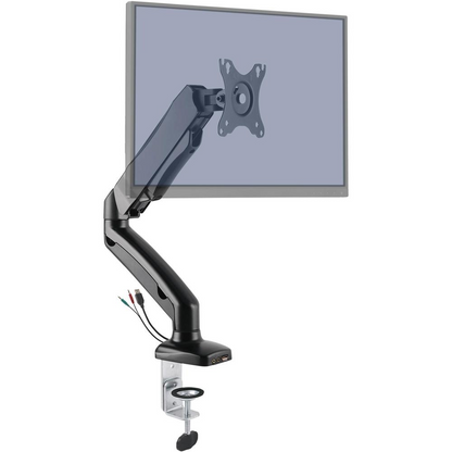 Start2Finish Lorell black monitor mounting arm, height adjustable, supports one display, 14.3 lb capacity, 75x75 or 100x100 VESA.