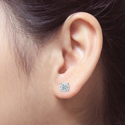Start2Finish 3.00 CTW lab grown diamond stud earrings in 14k gold with G-VS round cut stones, AGI certified.