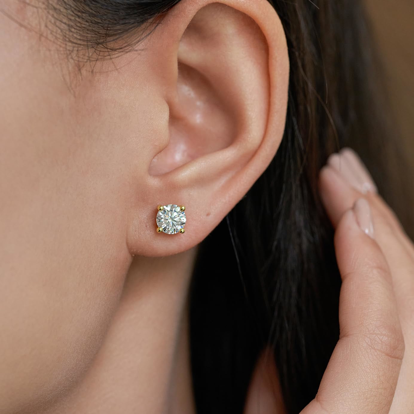 Start2Finish 3.00 CTW lab-grown diamond stud earrings in 14k gold with G-VS round cut diamonds, AGI certified.